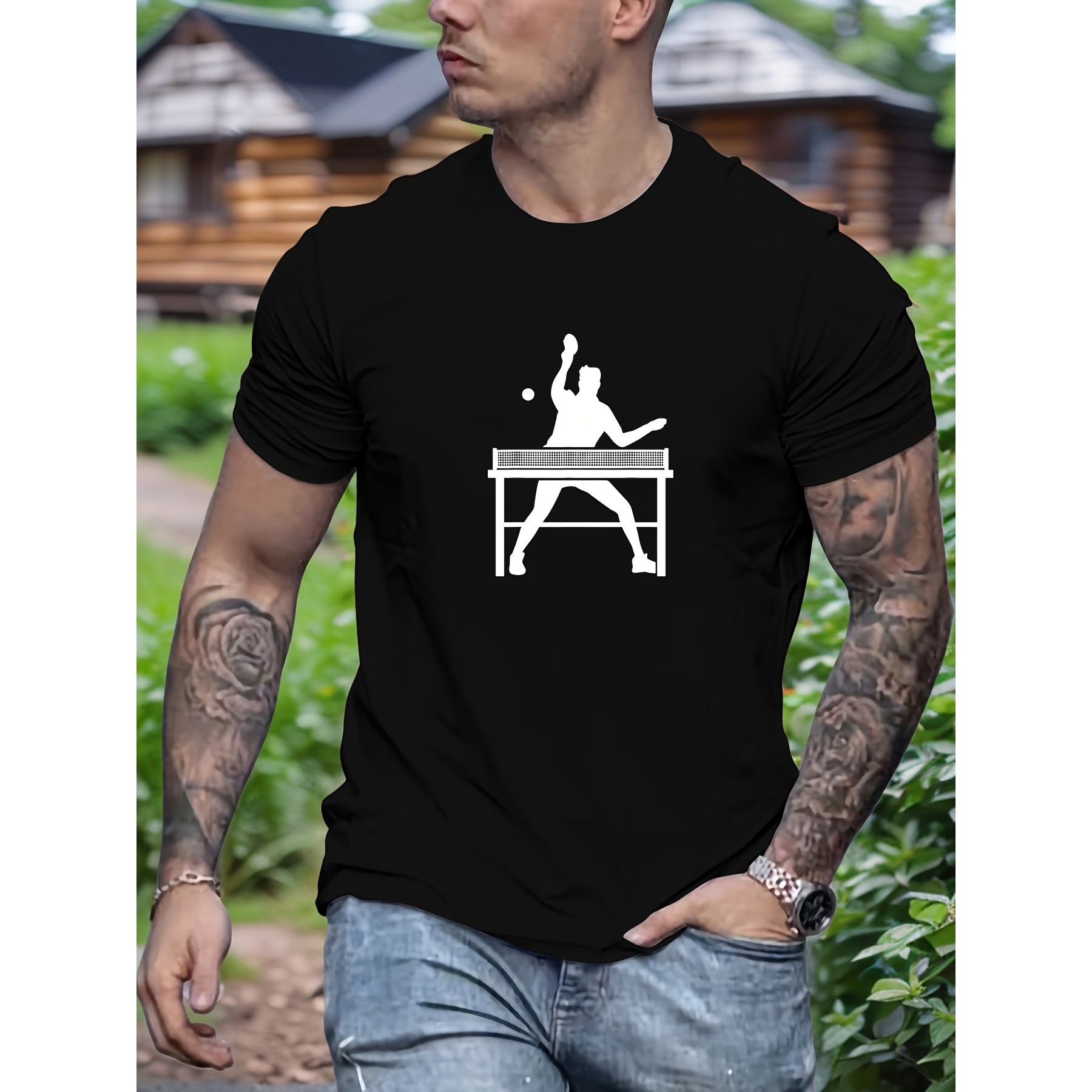 Table Tennis Graphics - Table Tennis Player Graphic Tee Men's